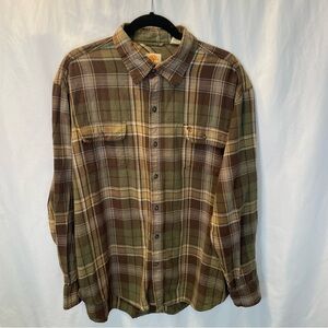 Timberland Plaid Flannel Long Sleeve Button Front Shirt Earth-Tone Men’s Size XL